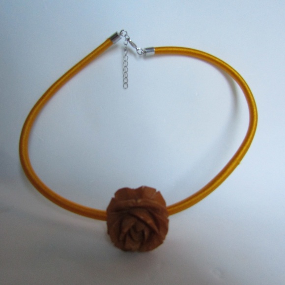 LC Carved Baltic Amber Burnt Orange Color Carved Rose Pendant attached to Silk 5 - Picture 2 of 8